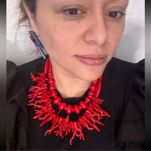 Coral Red Statement Necklace - Picture 6 of 15